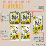 PREMIUS 5 Piece Printed Kitchen Linen Set, 2 Cotton Towels, 2 Pot Holders, 1 Oven Mitt from ShopBobbys