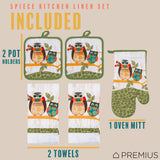PREMIUS 5 Piece Printed Kitchen Linen Set, 2 Cotton Towels, 2 Pot Holders, 1 Oven Mitt from ShopBobbys