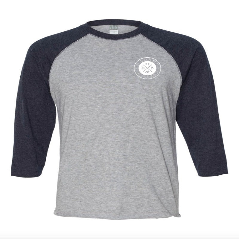 DadBod Logo 3/4 Baseball Sleeve (Vintage Heather/Blue) from DadBod Apparel