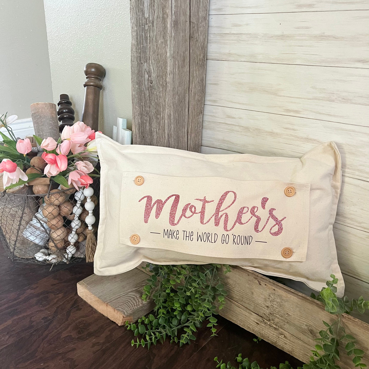 Glitter Holiday Panel: Spring, Gift; Mom Her MOTHER'S DAY MAKE THE WORLD GO ROUND From PillowPanels