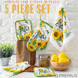 PREMIUS 5 Piece Printed Kitchen Linen Set, 2 Cotton Towels, 2 Pot Holders, 1 Oven Mitt from ShopBobbys