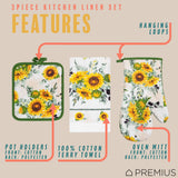 PREMIUS 3 Piece Printed Kitchen Linen Set, 1 Cotton Towel, 1 Pot Holder, 1 Oven Mitt from ShopBobbys