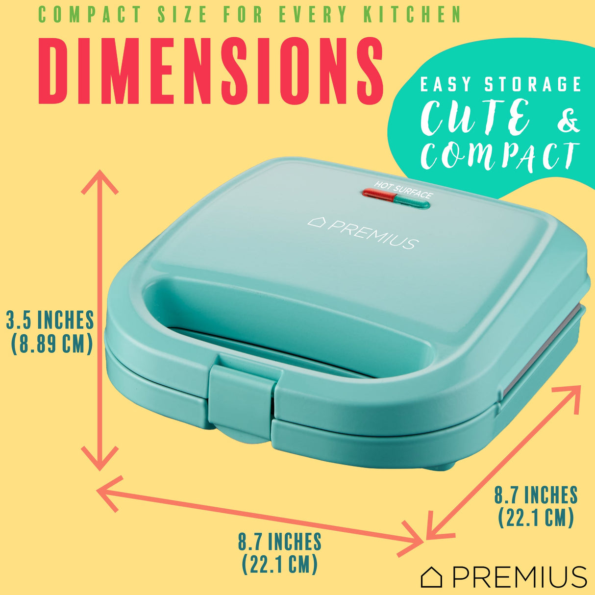 PREMIUS Ceramic Non-Stick Double Slice Sandwich Maker, 8.25x4.75 Inch Mold from ShopBobbys