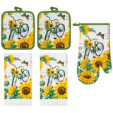 PREMIUS 5 Piece Printed Kitchen Linen Set, 2 Cotton Towels, 2 Pot Holders, 1 Oven Mitt from ShopBobbys