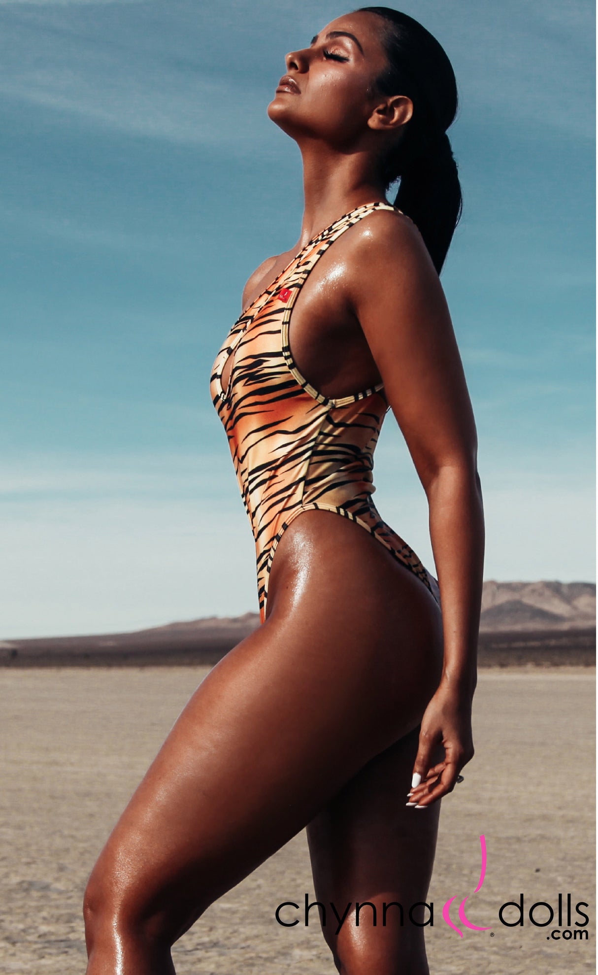 Santorini: Asymmetric Keyhole One-Piece in Tiger from Chynna Dolls
