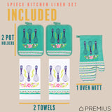 PREMIUS 5 Piece Printed Kitchen Linen Set, 2 Cotton Towels, 2 Pot Holders, 1 Oven Mitt from ShopBobbys