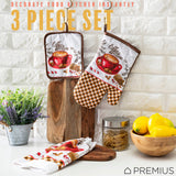 PREMIUS 3 Piece Printed Kitchen Linen Set, 1 Cotton Towel, 1 Pot Holder, 1 Oven Mitt from ShopBobbys