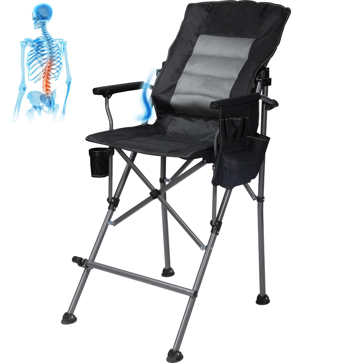 Extra Tall Bar Height Foldable Director Chairs for Adults with High Back and Hard Arms, Support 330lbs From Redcamp
