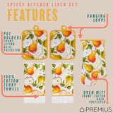 PREMIUS 5 Piece Printed Kitchen Linen Set, 2 Cotton Towels, 2 Pot Holders, 1 Oven Mitt from ShopBobbys