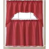 Maggie Kitchen Curtain Set with Macrame Fringes, Swag Valance 60x36, Tiers 30x36 Inches from ShopBobbys