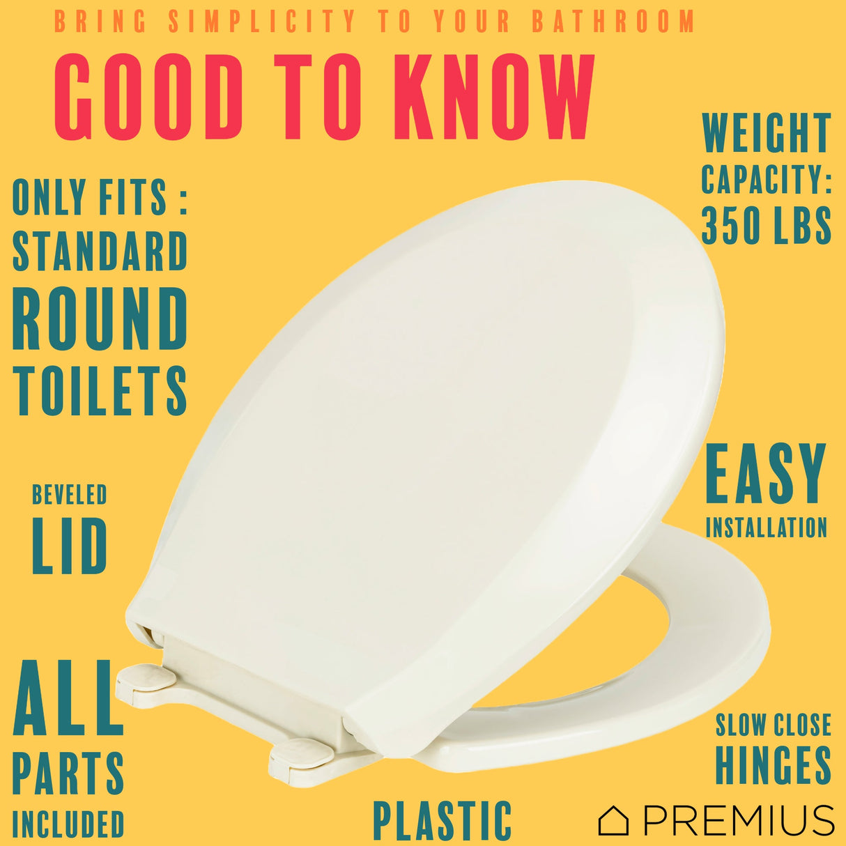 PREMIUS Slow Close Beveled Plastic Toilet Seat, Standard Round, 17 Inches from ShopBobbys