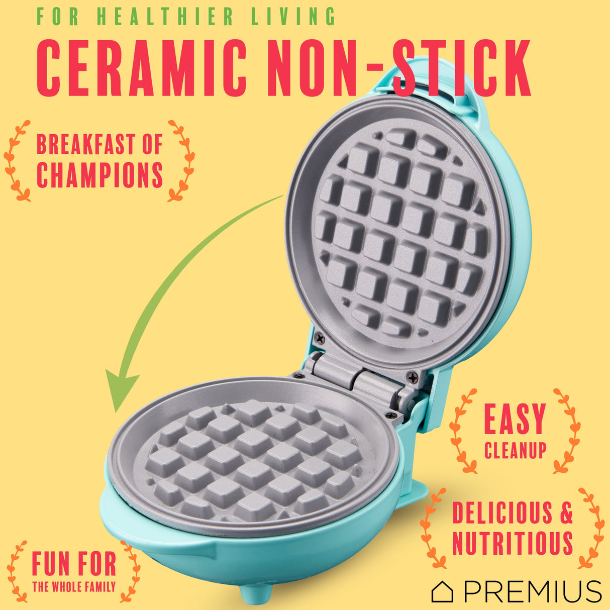 PREMIUS Ceramic Non-Stick Mini Snack Waffle Maker, 4 Inch Mold from ShopBobbys