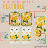 PREMIUS 5 Piece Printed Kitchen Linen Set, 2 Cotton Towels, 2 Pot Holders, 1 Oven Mitt from ShopBobbys