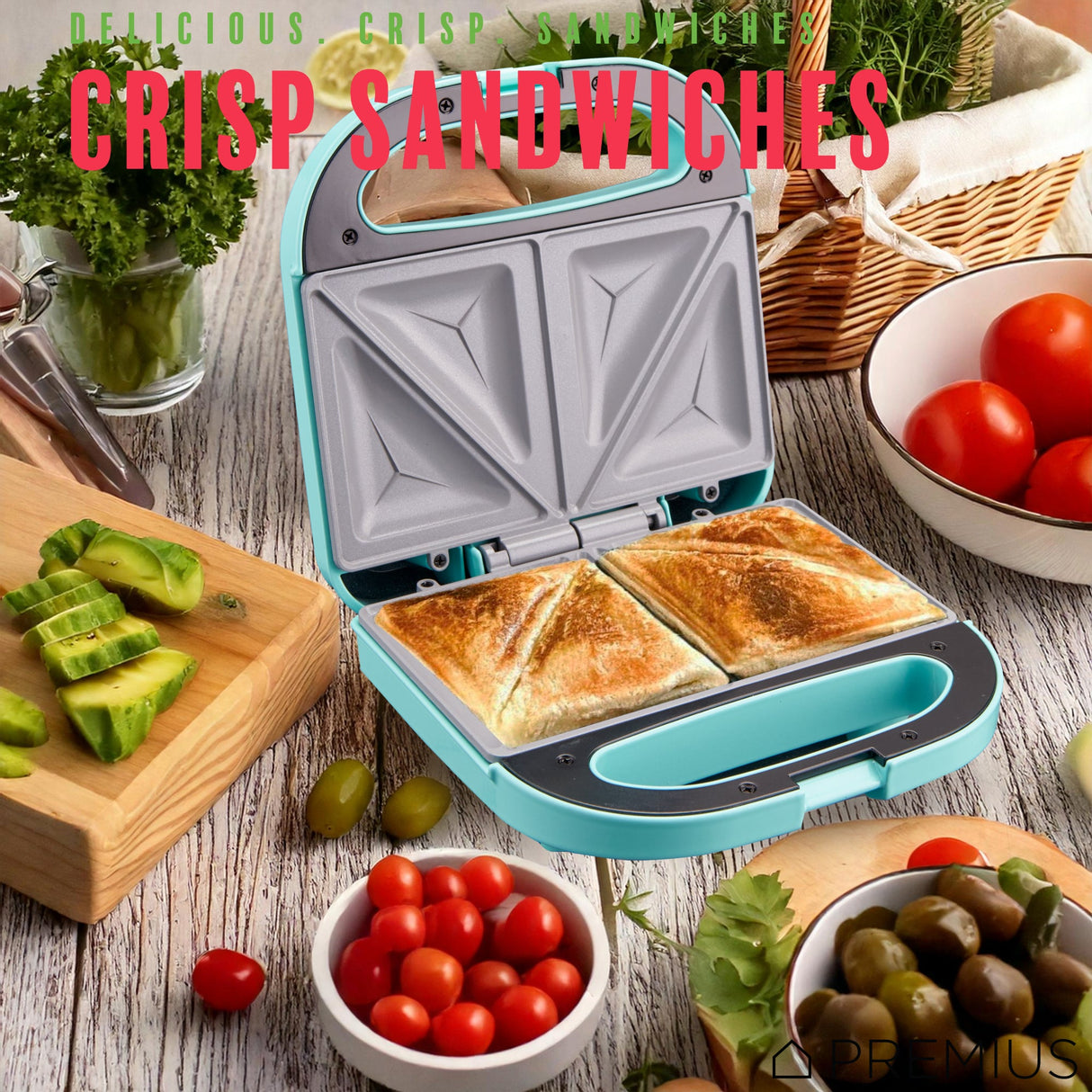 PREMIUS Ceramic Non-Stick Double Slice Sandwich Maker, 8.25x4.75 Inch Mold from ShopBobbys