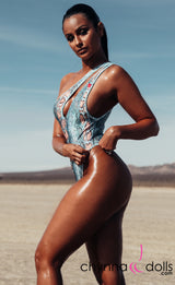 Santorini: Asymmetric Keyhole One-Piece in Blue Snake from Chynna Dolls