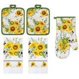 PREMIUS 5 Piece Printed Kitchen Linen Set, 2 Cotton Towels, 2 Pot Holders, 1 Oven Mitt from ShopBobbys