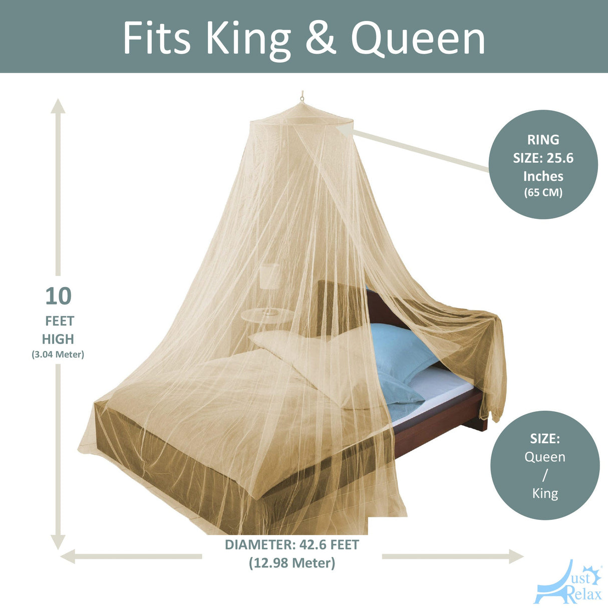 Just Relax Elegant Mosquito Net Bed Canopy Set, Beige, Queen-King from ShopBobbys