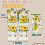 PREMIUS 5 Piece Printed Kitchen Linen Set, 2 Cotton Towels, 2 Pot Holders, 1 Oven Mitt from ShopBobbys
