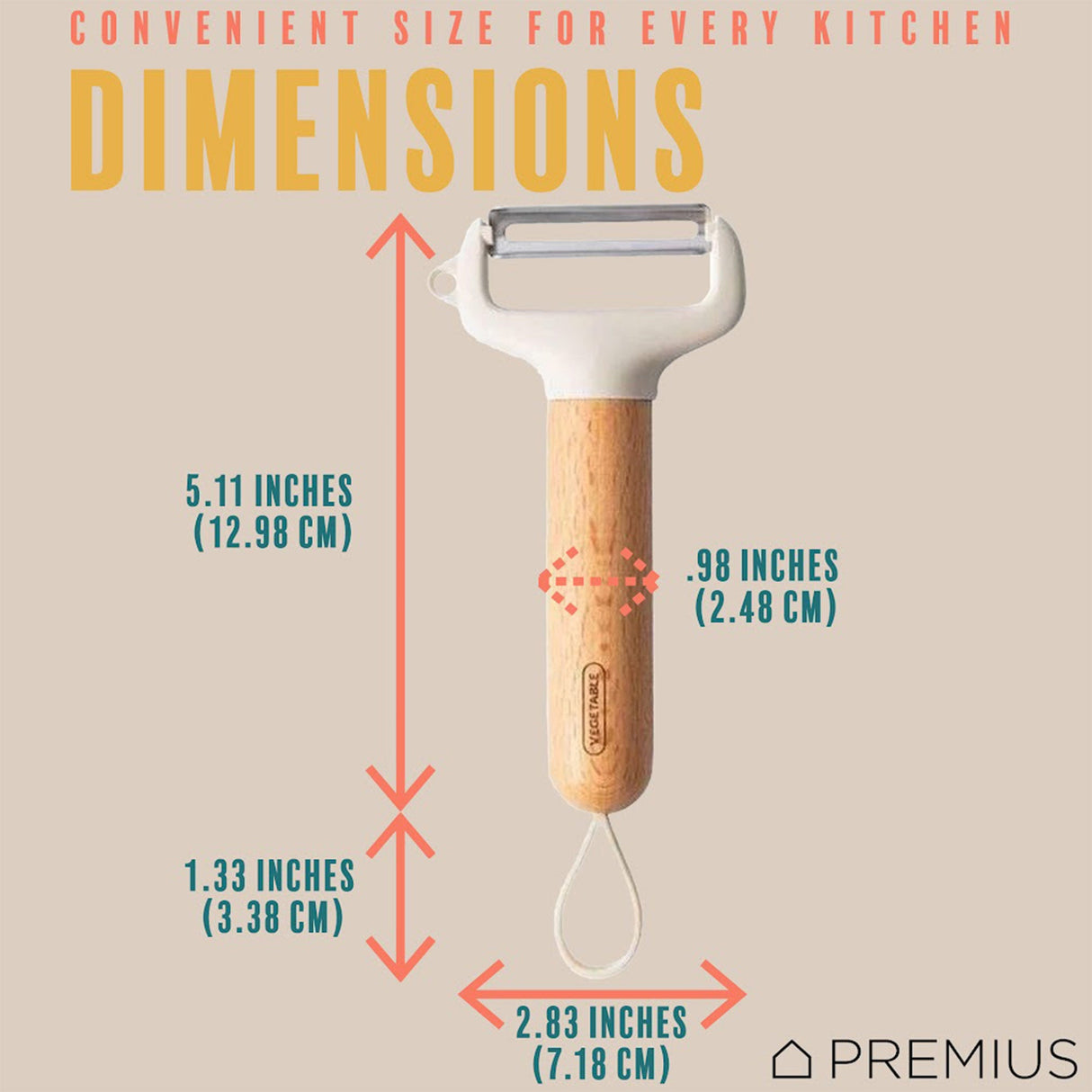 PREMIUS Wooden Vegetable Stainless Steel Blades Peeler with Potato Eyer, White-Natural from ShopBobbys
