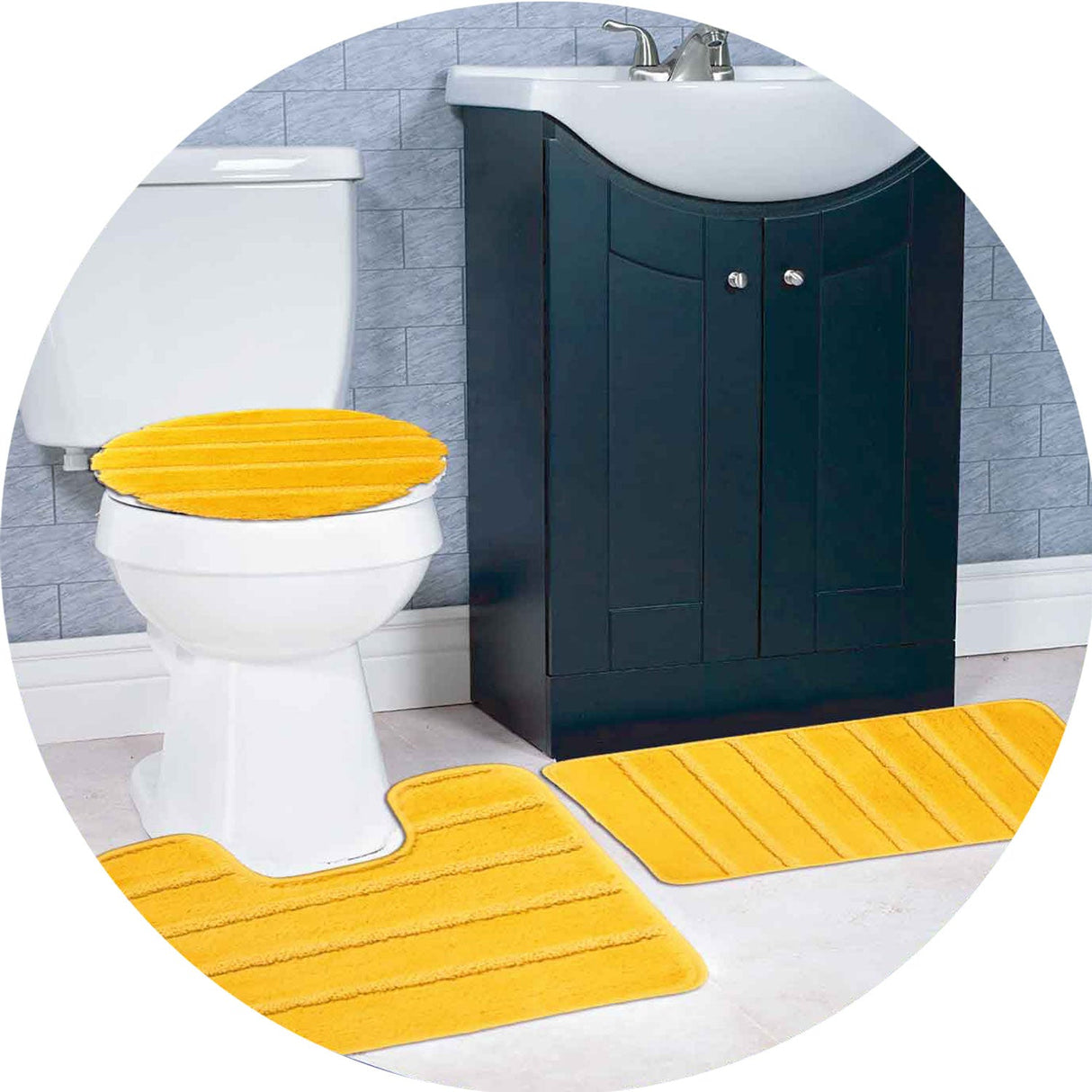 Atlanta 3-Piece Non-Slip Striped Tufted Bath Rug Set from ShopBobbys