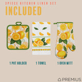 PREMIUS 3 Piece Printed Kitchen Linen Set, 1 Cotton Towel, 1 Pot Holder, 1 Oven Mitt from ShopBobbys