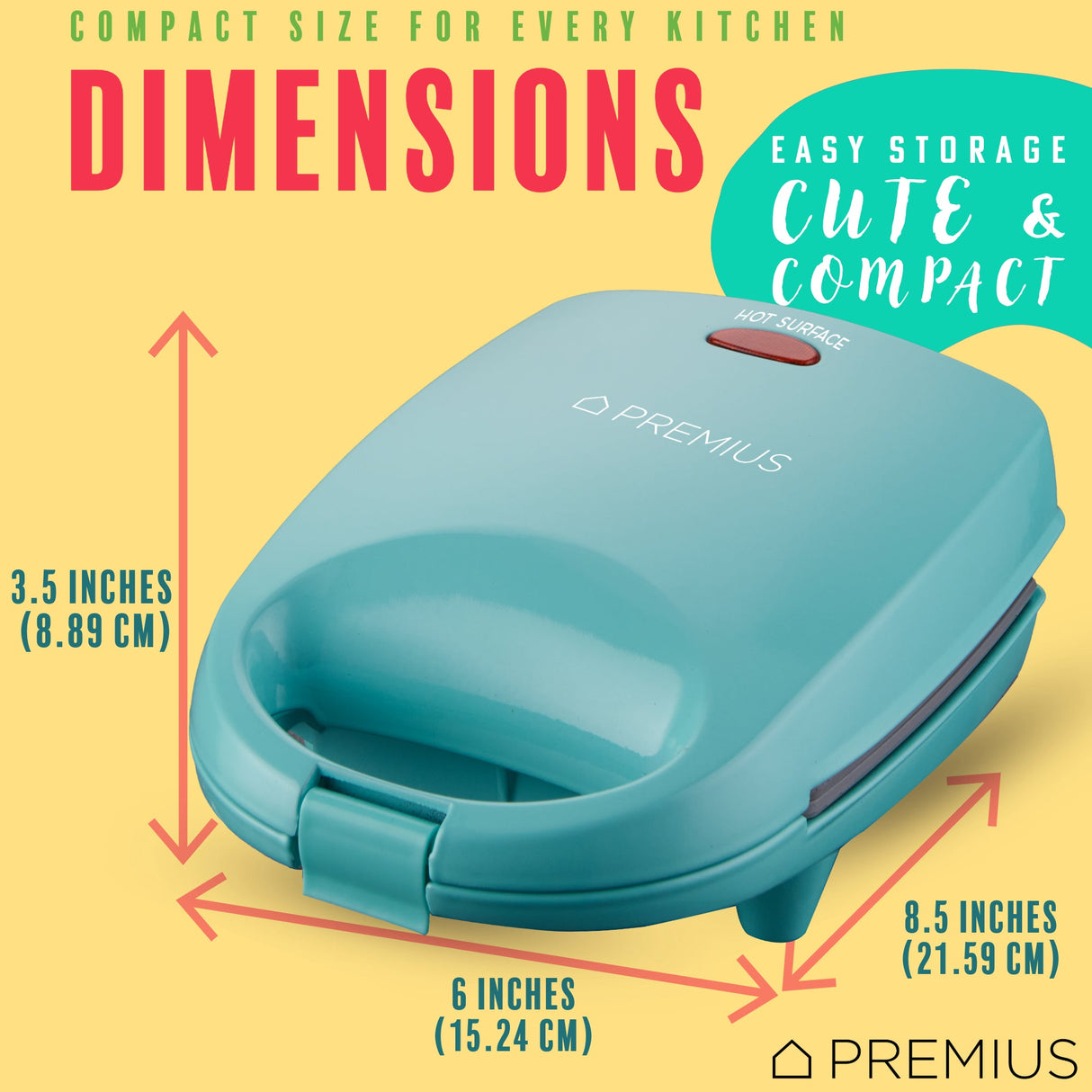 PREMIUS Ceramic Non-Stick Mini Snack Sandwich Maker, 5x4.4 Inch Mold from ShopBobbys
