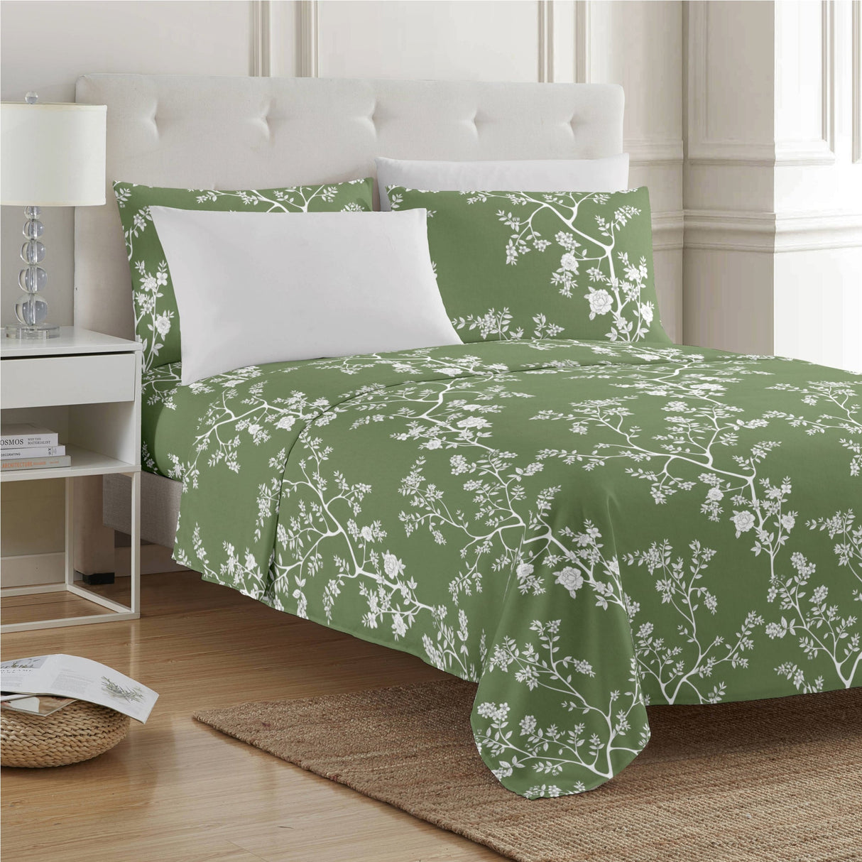 PREMIUS Fernando Soft Wrinkle-Free Microfiber Sheet Set, Green-White from ShopBobbys