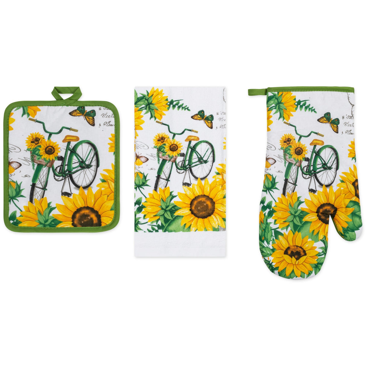 PREMIUS 3 Piece Printed Kitchen Linen Set, 1 Cotton Towel, 1 Pot Holder, 1 Oven Mitt from ShopBobbys