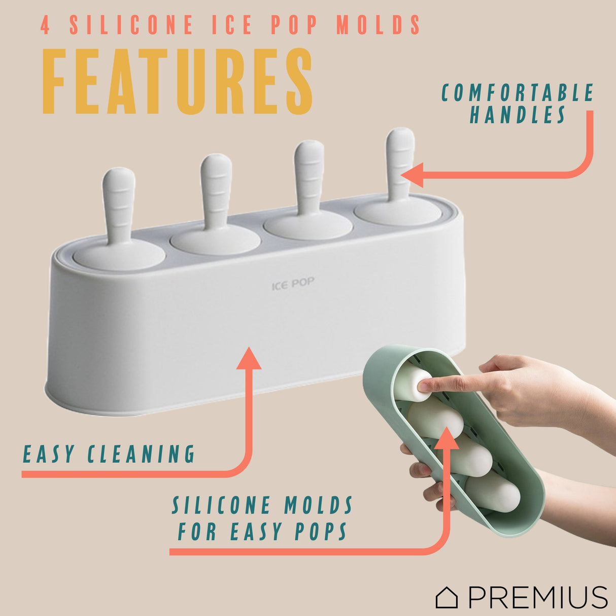 PREMIUS 4 Silicone Ice Pop Maker Mold Set, White, 9.25x2.95x4.52 Inches from ShopBobbys