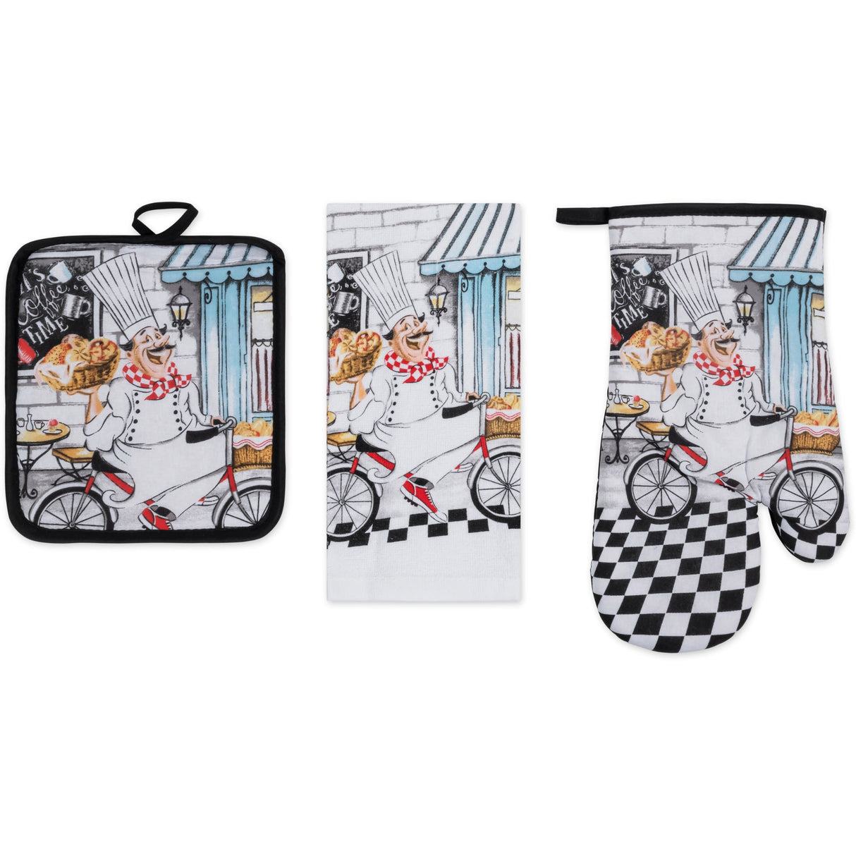 PREMIUS 3 Piece Printed Kitchen Linen Set, 1 Cotton Towel, 1 Pot Holder, 1 Oven Mitt from ShopBobbys