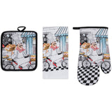 PREMIUS 3 Piece Printed Kitchen Linen Set, 1 Cotton Towel, 1 Pot Holder, 1 Oven Mitt from ShopBobbys