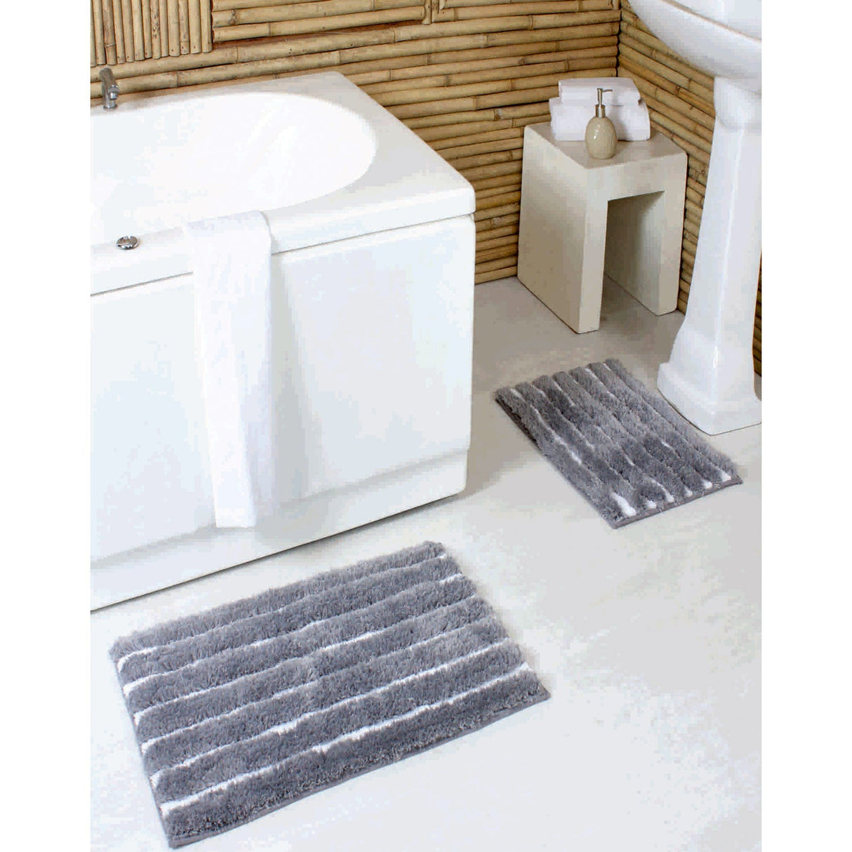 PREMIUS Emma 2 Piece Striped Fur Bath Rug Set, 17x24 & 20x32 Inches from ShopBobbys