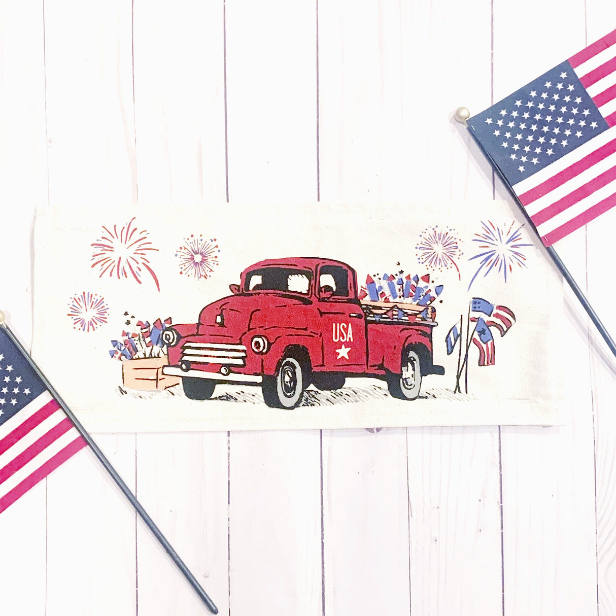 Holiday Panel: Summer; Father's Day Dad Fireworks Vintage Classic Old Red Truck; FIREWORK TRUCK From PillowPanels