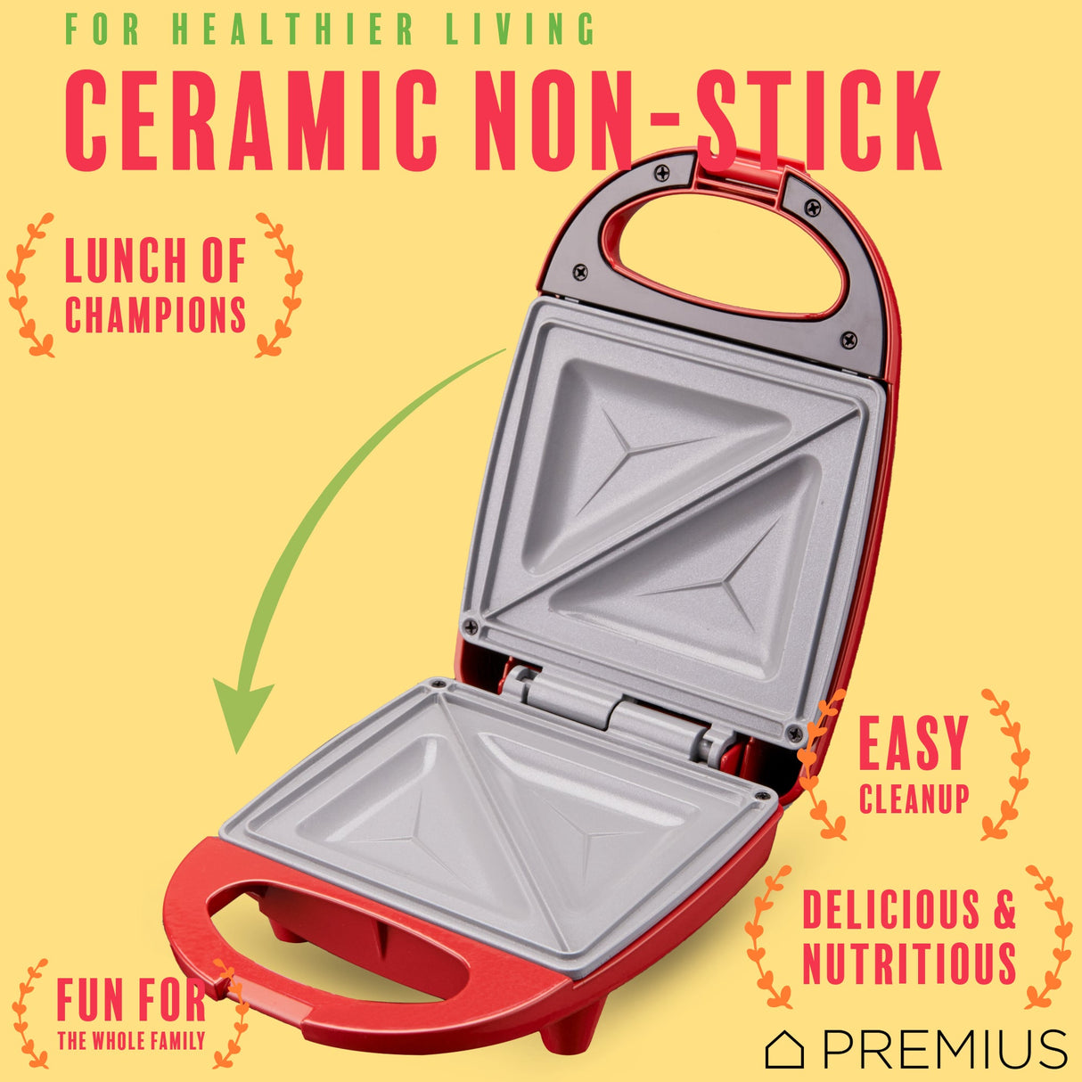 PREMIUS Ceramic Non-Stick Mini Snack Sandwich Maker, 5x4.4 Inch Mold from ShopBobbys