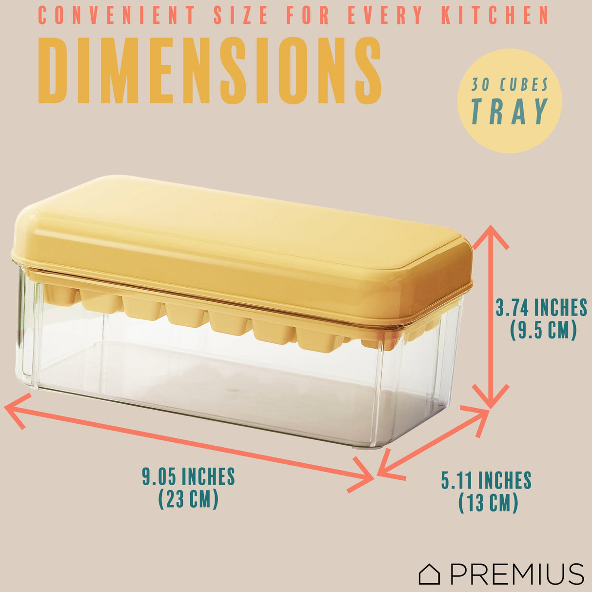 PREMIUS 2 Tray Ice Cube Tray with Container and Scoop, Yellow-Clear from ShopBobbys