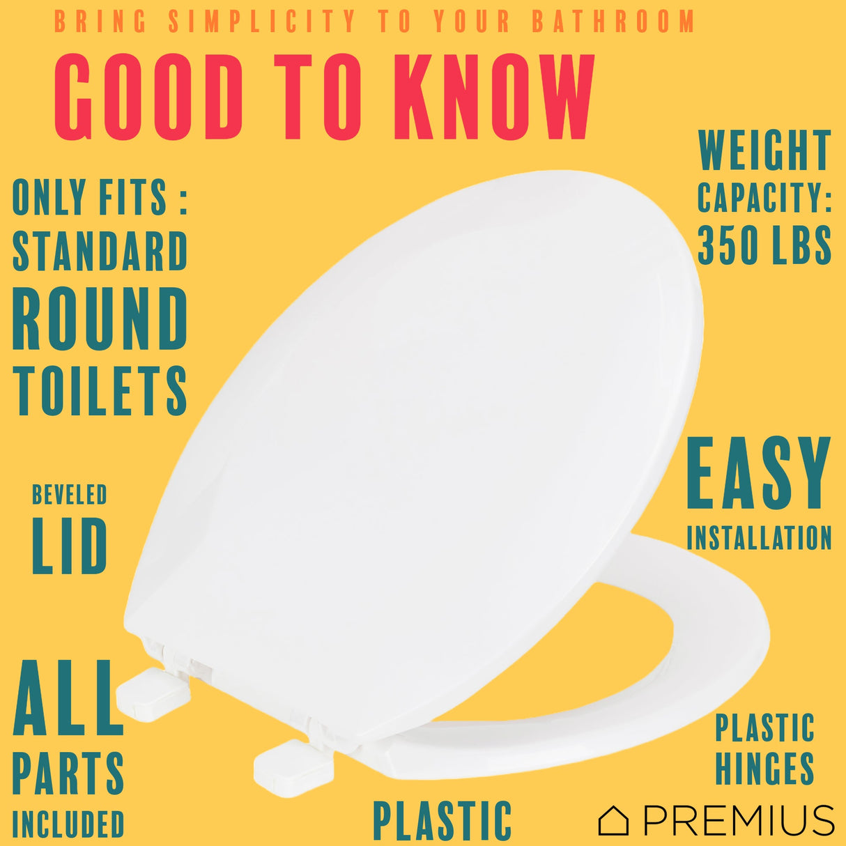 PREMIUS Beveled Plastic Toilet Seat, Standard Round, 17 Inches from ShopBobbys