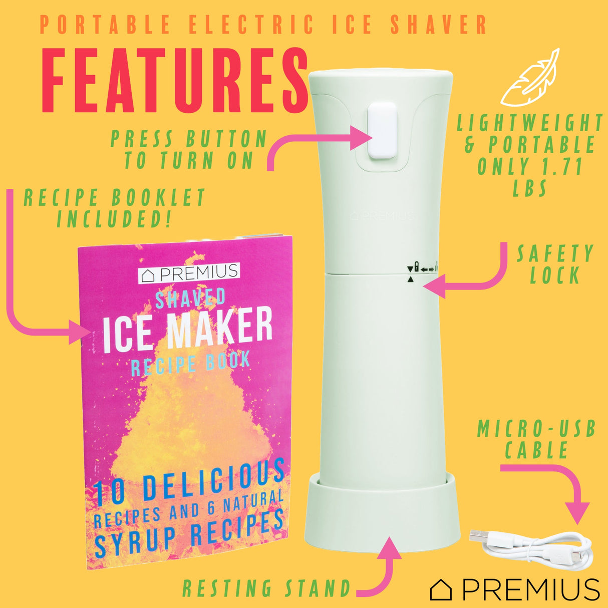 PREMIUS Rechargeable Cordless Hawaiian Shaved Ice Maker, Snow Cone Machine, Mint from ShopBobbys