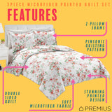 PREMIUS Jennifer 3 Piece Microfiber Wrinkle-Free Quilt Set, White-Red-Green from ShopBobbys