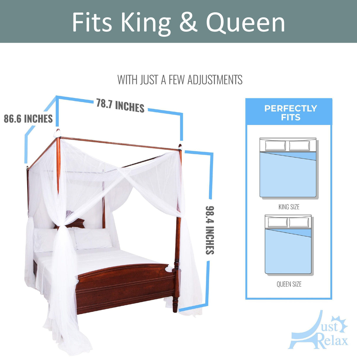 Just Relax Four Corner Post Bed Canopy Set With LED Lights and Remote, White, Full-Queen-King from ShopBobbys