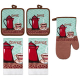 PREMIUS 5 Piece Printed Kitchen Linen Set, 2 Cotton Towels, 2 Pot Holders, 1 Oven Mitt from ShopBobbys