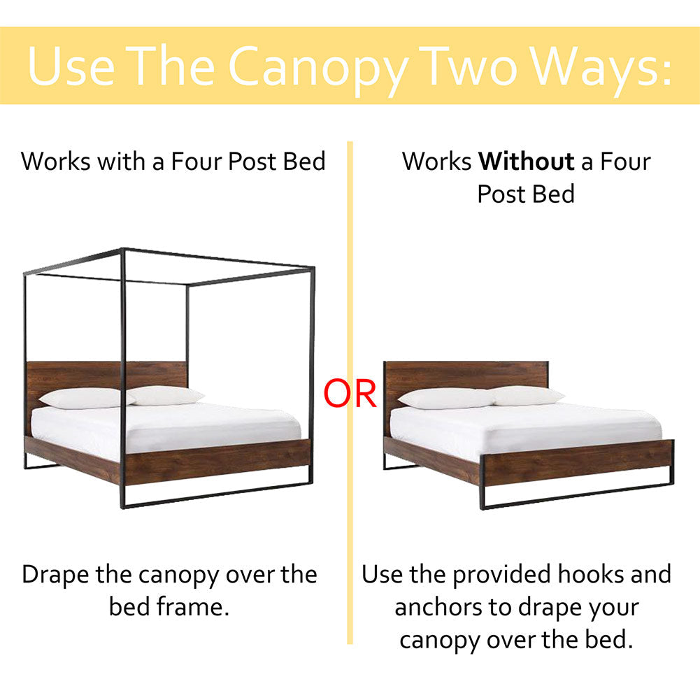 Just Relax Four Corner Post Elegant Mosquito Net Bed Canopy Set, White, Full-Queen-King from ShopBobbys