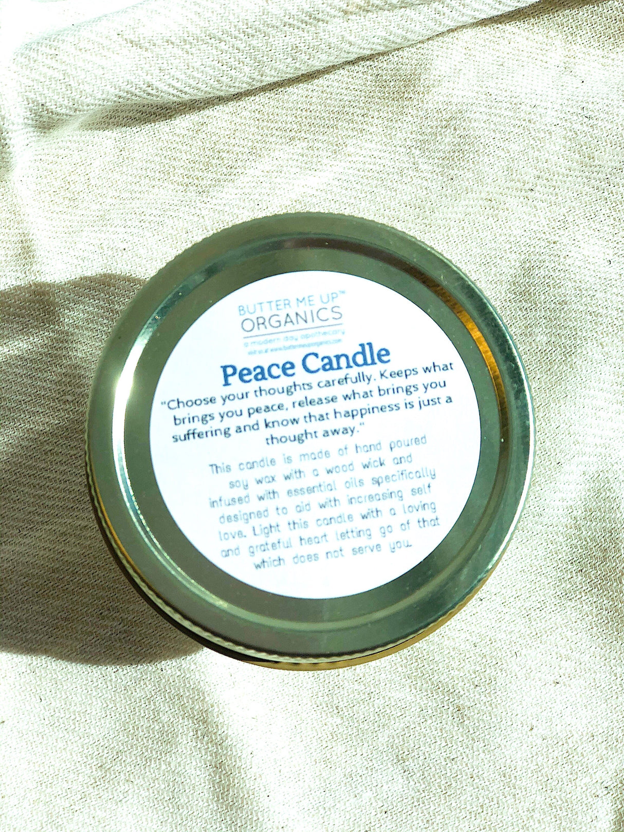 Peace Candle / Serenity Candle / Intention Candle / Ritual Candle / Crystal Candle / Pretty Candle / Organic Soy Wax Candle / Botanicals from Butter Me Up Organics