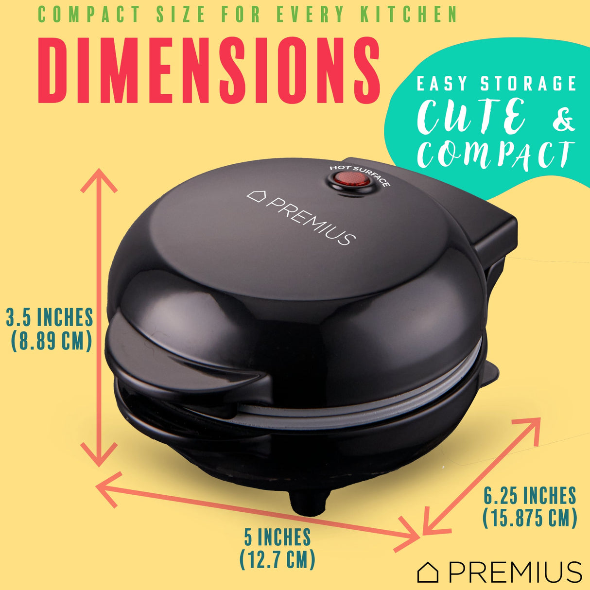 PREMIUS Ceramic Non-Stick Mini Snack Waffle Maker, 4 Inch Mold from ShopBobbys