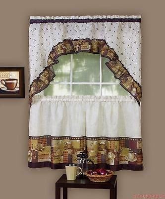 Achim Home Furnishings Coffee Tier And Swag Kitchen Curtain Set, 57 By 36-Inch, Brown from ShopBobbys