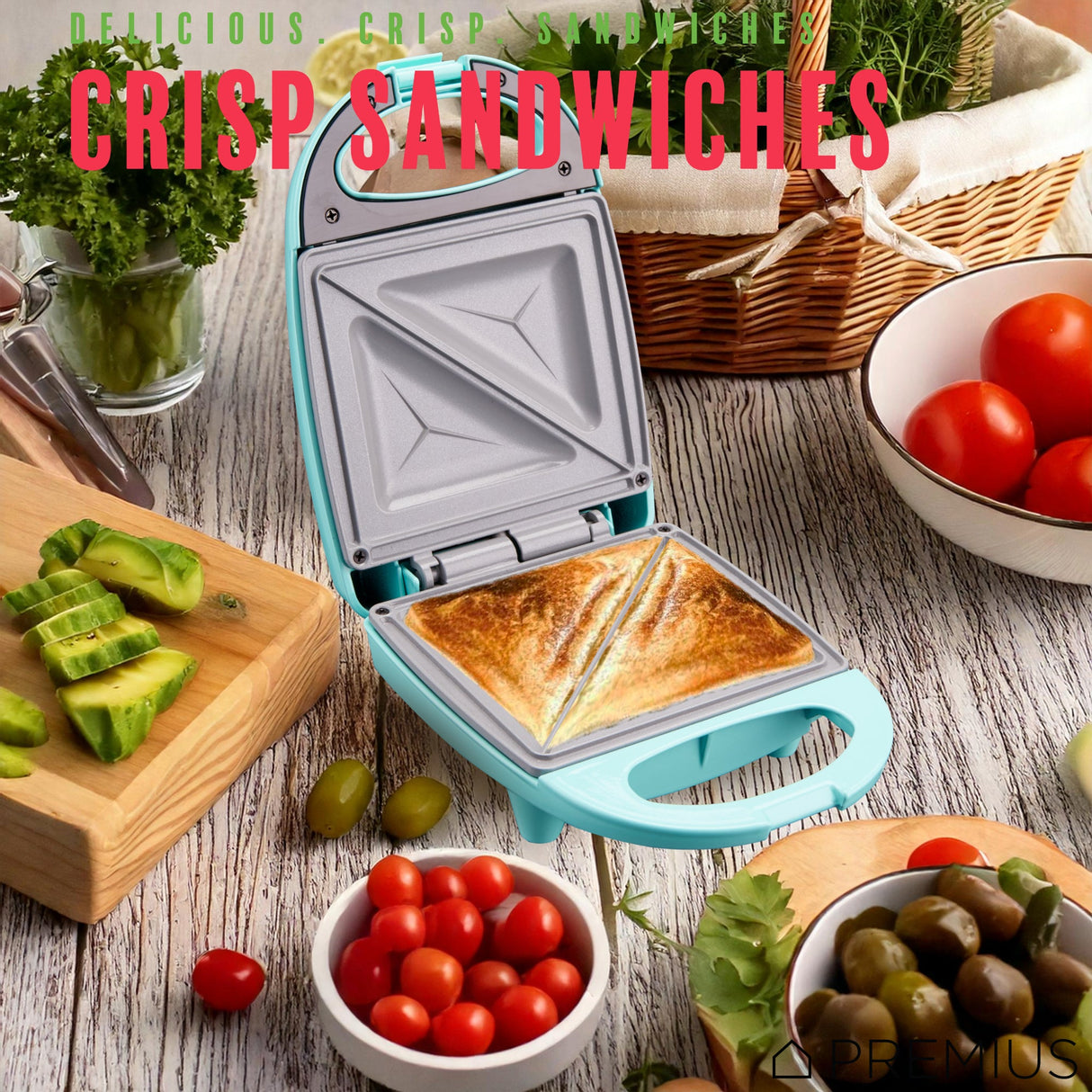PREMIUS Ceramic Non-Stick Mini Snack Sandwich Maker, 5x4.4 Inch Mold from ShopBobbys