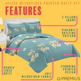 PREMIUS Lucea 3 Piece Microfiber Wrinkle-Free Quilt Set, Soft Blue from ShopBobbys