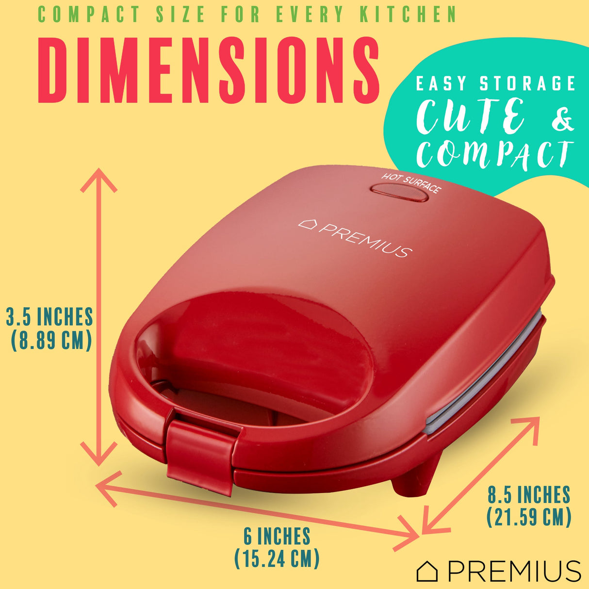 PREMIUS Ceramic Non-Stick Mini Snack Sandwich Maker, 5x4.4 Inch Mold from ShopBobbys