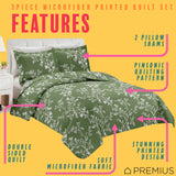PREMIUS Fernando 3 Piece Microfiber Wrinkle-Free Quilt Set, Green-White from ShopBobbys