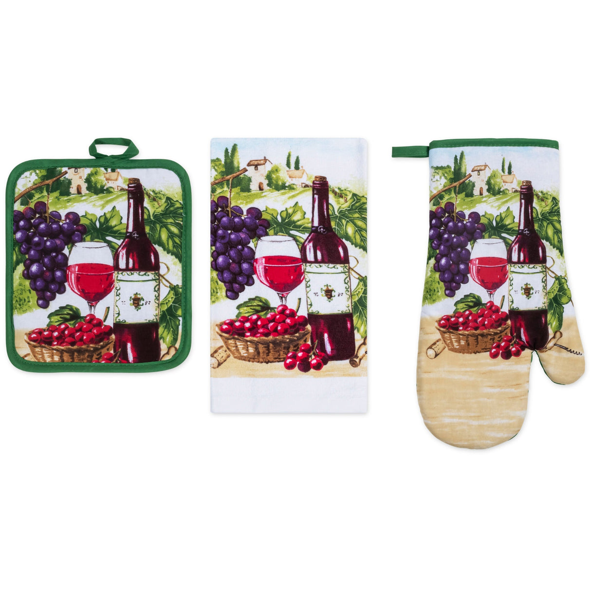 PREMIUS 3 Piece Printed Kitchen Linen Set, 1 Cotton Towel, 1 Pot Holder, 1 Oven Mitt from ShopBobbys