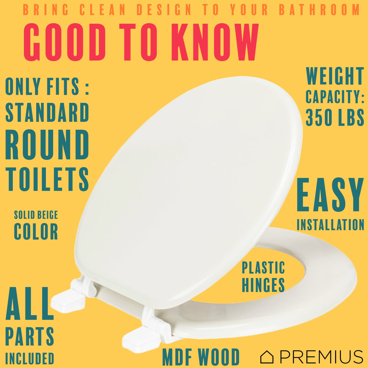 PREMIUS Wood Toilet Seat, Standard Round, 17 Inches from ShopBobbys